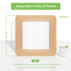 NeuHeils Silicone Foam Dressing with Gentle Border 4''x4'' for Bed Sore Leg Ulcer 20 Pack, High Absorbency Waterproof Silicone Wound Bandage