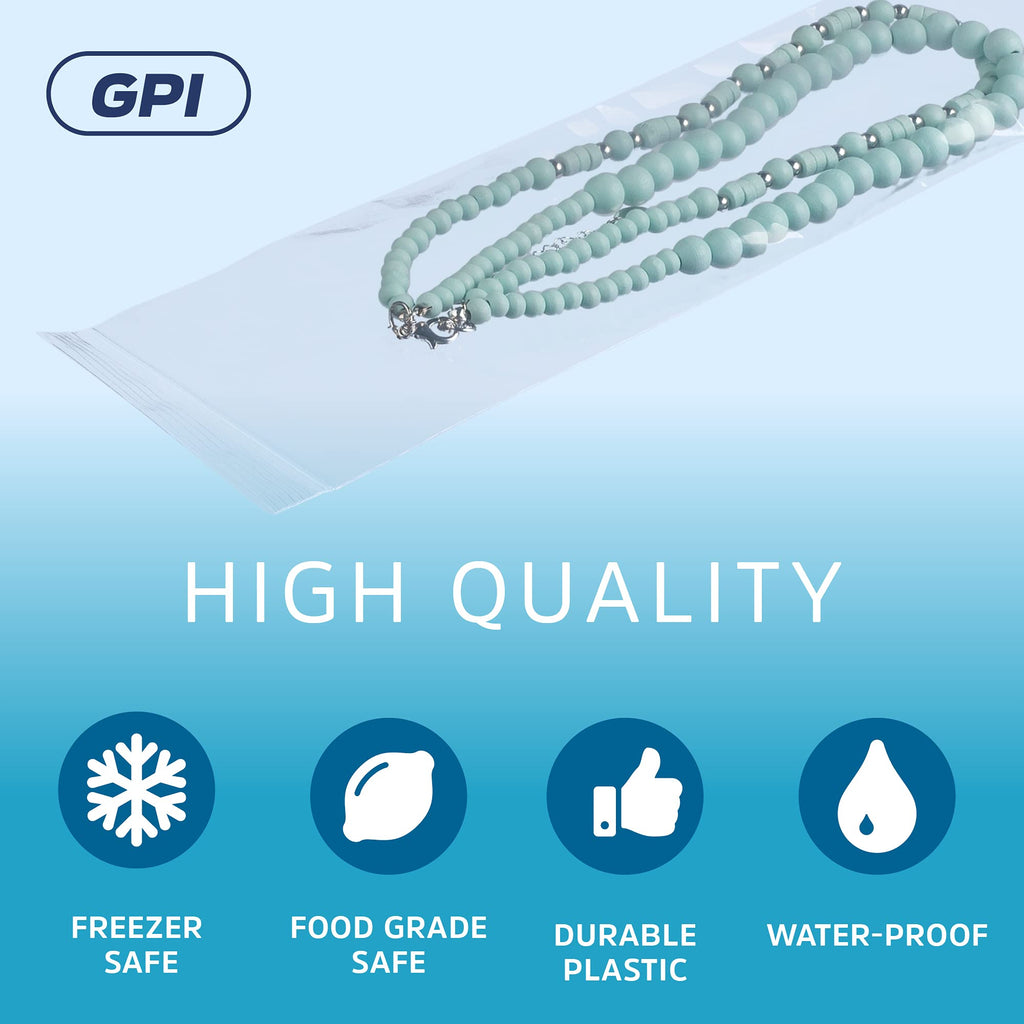 2" x 8" Long Zip Bags, 100 Pack, Clear Plastic Reclosable Zip Baggies, 2 Mil Thick, Resealable Poly Bags for Packaging Insence, Necklaces, Jewelry & Office Supplies. GPI