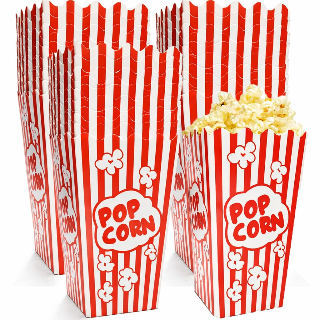 Homrelaxy 120Pcs Mini Popcorn Boxes, 4.6" Tall and 2.6" Square Small Paper Popcorn Containers Buckets for Pop Corn Machine, Movie Night, Cinema, Carnival, Party, Concessions