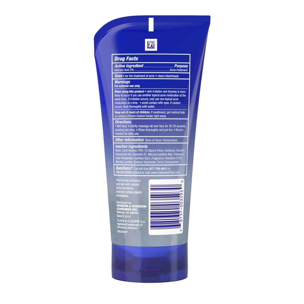 Clean & Clear Blackhead Eraser Facial Scrub with 2% Salicylic Acid, Acne-Prone Face Wash for Daily Exfoliation, Oil-Free Face Scrub to Remove Blackheads, Dirt, and Oil, 5 Fl. oz