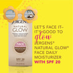 Jergens Natural Glow Face Self Tanner Lotion with SPF 20, Sunless Tanning, Medium to Deep Skin Tone Moisturizer, Daily Facial Sunscreen, Oil Free, Broad Spectrum UVA and UVB Protection,2 Oz(Pack of 2)