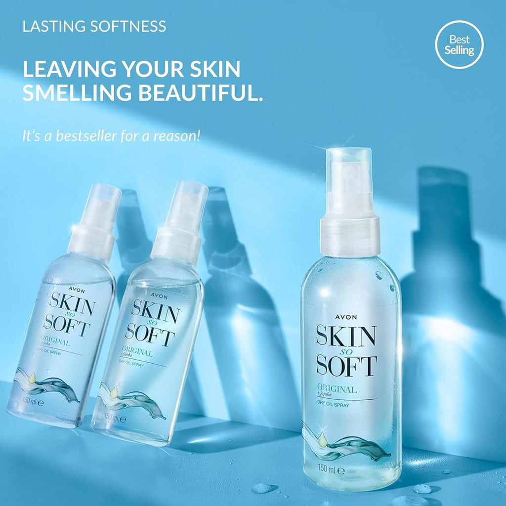AVON SKIN SO SOFT Original Dry Oil Spray (5 Fl. Oz) Each – Luxury Lightweight Body & Hair Oil Mist – Fast-Absorbing, Non-Greasy, Silky Smooth Finish 150ML (2-PACK)