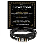 Mapileng To My Grandson – Braided Leather Bracelet with Love You Forever Message, Thoughtful Gift from Grandpa & Grandma with Elegant Gift Box – Ideal for Birthday, Graduation, Christmas For Grandson