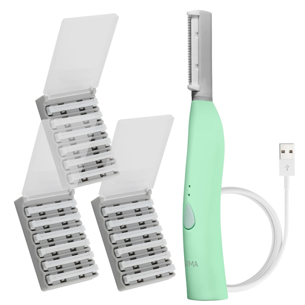 SPA SCIENCES - SIMA Patented Dermaplane Razor for Women Face – Painless 2-in-1 Facial Exfoliation & Peach Fuzz Hair Removal – Anti-Aging – 3 Speeds – Rechargeable – 21 Weeks Treatment
