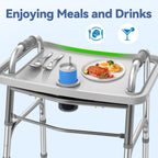 Loyoda Folding Walker with Tray, 5" Wheels Lightweight Walkers for Seniors and Adults, Supports Up to 350 Pounds, Adjustable Height, Compact Standard Walker, Silver