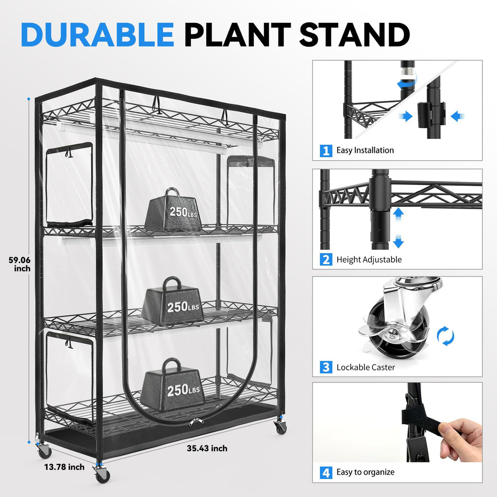 JESLED Indoor Greenhouse with Grow Light, 35.4x13.8x59IN