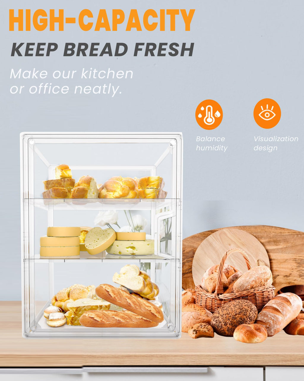 Bread Box,Large Bread Boxs for Kitchen Countertop - 4 Layers Adjustable Bread Storage Container,Clear Boxes for Kitchen Counter, Breads Box Airtight,Bread Holder,Perfect for Bagel Muffins（transparent）