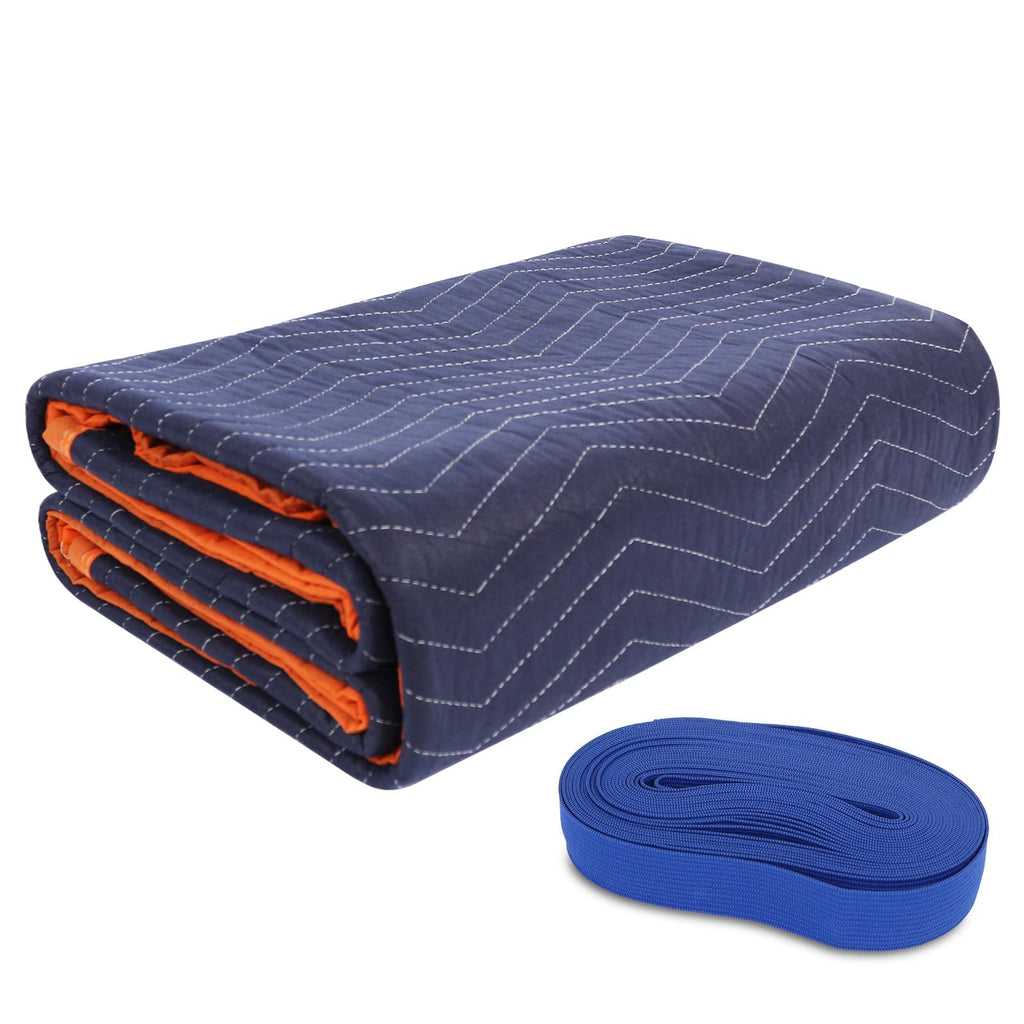 YMTLJHDSY 4 Moving Blankets 72x80in with 2 Elastic Rubber Band (196in Extendable to 400in) – Durable Quilted Moving Blanket-Heavy Duty Shipping Blankets (Total Weight 17.6 lbs,Black/Blue)