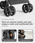 OS MOTOR Pet Stroller with 4 Wheels for Small/Medium Pets, Portable Travel Foldable Carrier Jogger for Dog Cat Puppy Kitty, Rear Wheel Breaks, Storage Basket, Visible Mesh with Weather Cover (Black)