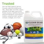 Clear Gear - Disinfectant, Cleaner, and Deodorizer for Sports Equipment, Gyms, and Fitness Centers - EPA-Registered, Hospital Grade, Made in USA - 1 Gallon Bottle