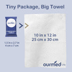 Ourmed Life Compressed Towel Tablets, Individually Wrapped Disposable Face Towels, Quick-Expand with Water, Soft & Lint-Free, 12"x10" Travel Washcloths for Camping,Hiking & Backpacking (100 Count)