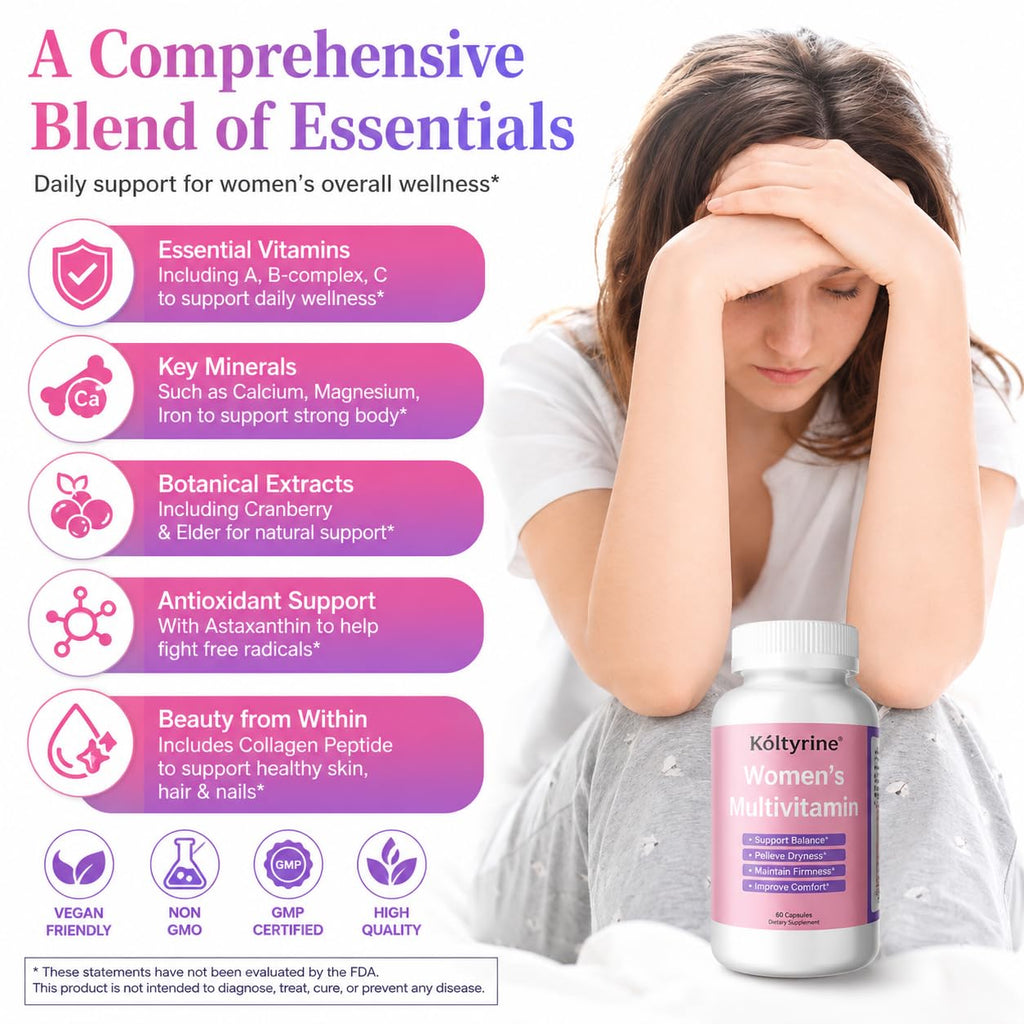 Koltyrine Vimerson Health Multivitamin for Women 13-in-1 Vitamin Complex with Biotin, Collagen & Keratin Vitamins B Complex, A, C, D3, E & K2 Hair Skin Nails & Energy Support 60 Capsules