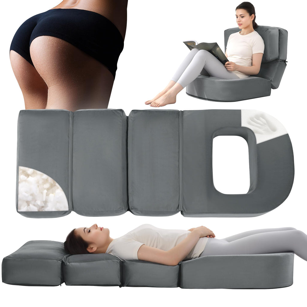 HOMBYS BBL Pillow After Surgery for Sleeping,High Density Foam Brazilian Butt Lift Pillow Post Surgery Recovery for Sleeping,Dark Grey BBL Chair with Hole for Sitting