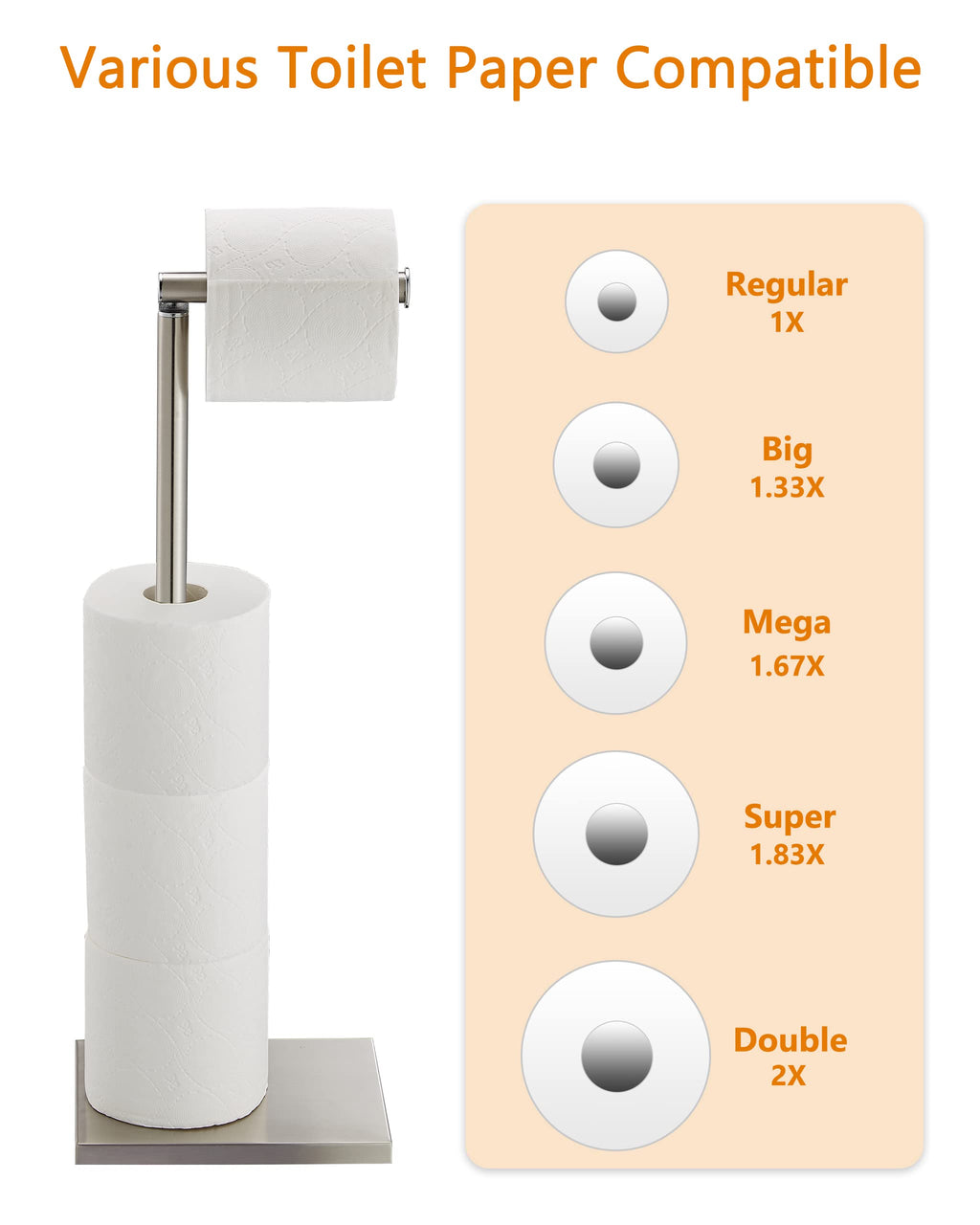 Toilet Paper Holder Stand, Free Standing Toilet Paper Roll Holder with Reserve for Bathroom, Stainless Steel DECLUTTR