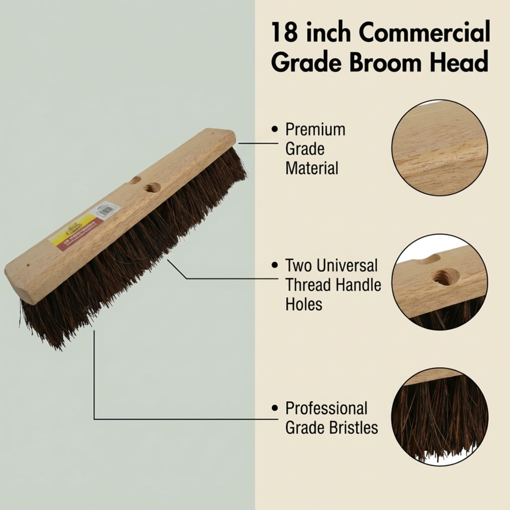Janico Bristles Outdoor Surface Push Broom with Palmyra Bristles (18 Inch)
