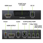 Scart Hdmi to Hdmi Video Converter Box 1080p Scaler 3.5mm Coaxial Audio Output for Game Consoles DVD