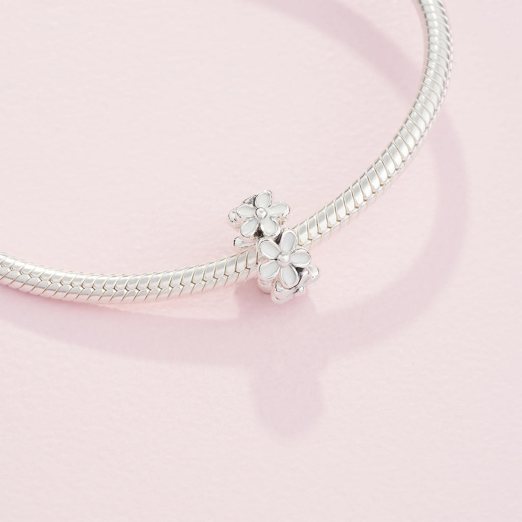 PANDORA White Daisy Flower Spacer Charm - Jewelry for Women with Gift Box - Compatible Moments Charm Bracelets - Sterling Silver