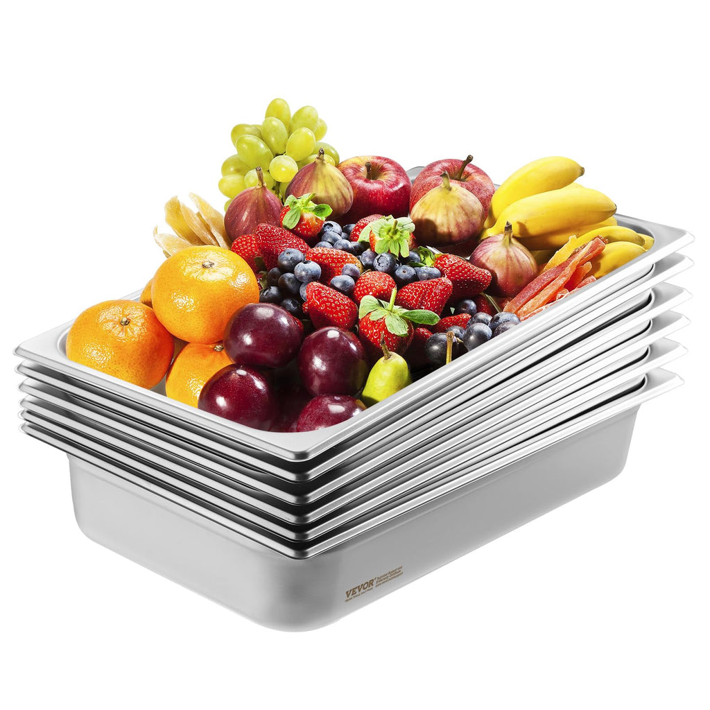 VEVOR 6 Pack Stainless Steel Hotel Pans,Full Size 4 Inch Deep 0.8mm Thick Anti-Jam Commercial Food Pans for Steam Tables, Restaurants, Catering & Industrial Use