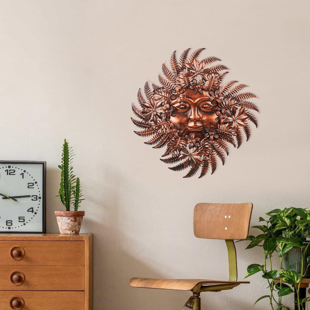 dreamskip Copper Metal Sun Outdoor Wall Decor, 24" Large Sun Flower Garden Wall Art, 3D Sun Wall Decor for Patio Fence Yard Decoration Gift for Mom Women