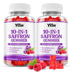 YXSW Saffron Gummies, Saffron Supplements for Kids & Adults with Ashwagandha, L-Theanine, Lemon Balm, Vitamin D3, B6, Magnesium & Zinc - Support Focus, Relaxation, Raspberry Flavor, 120 Count