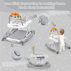 RefoereBabe Baby Walker with Wheels, 5 in 1 Baby Walkers for Boys Girls 6-12 Months, Foldable Walker Baby with Bouncer & Feeding Tray, Music, Adjustable Heights