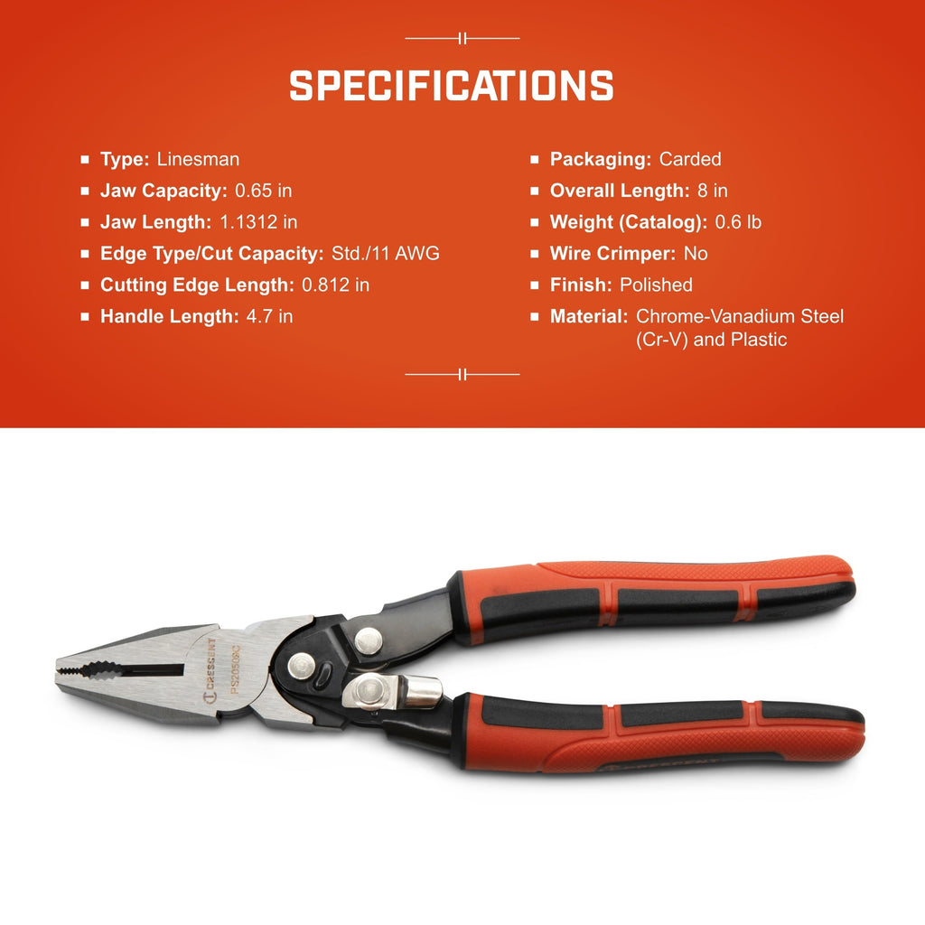 Crescent 8" Pro Series Dual Material Lineman's Compound Action Cutting Pliers - PS20509C