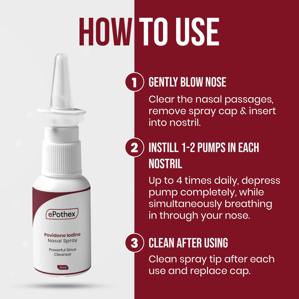 EPOTHEX 1% Povidone Iodine Nasal Spray - Powerful Nasal Cleanser & Sinus Protection - Reduce Exposure to Airborne Contaminants - Travel Friendly - 30ml