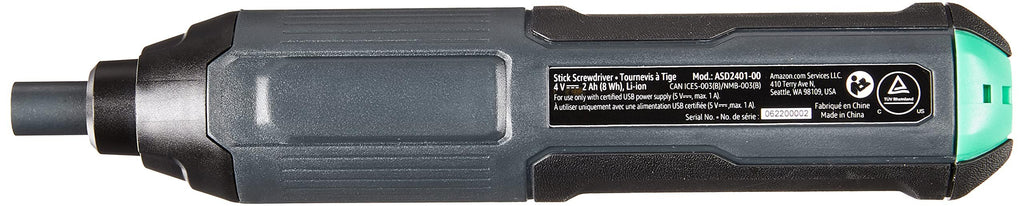 Amazon Basics by SKIL 4V Rechargeable Cordless Stick Screwdriver with 34-Piece Bit Set, Carrying Case, USB-C Charging, LED Work Light, 3 Torque Settings, Portable