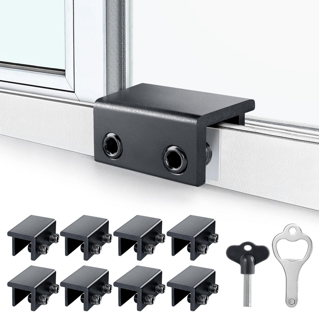 ZRFCXE Window Locks,8 Pack Sliding Window Locks with Key for Vertical & Horizontal Sliding Windows Doors,Easv to Install,Adjustable Security Window Lock for Patio Bedroom Home and Office (Black)