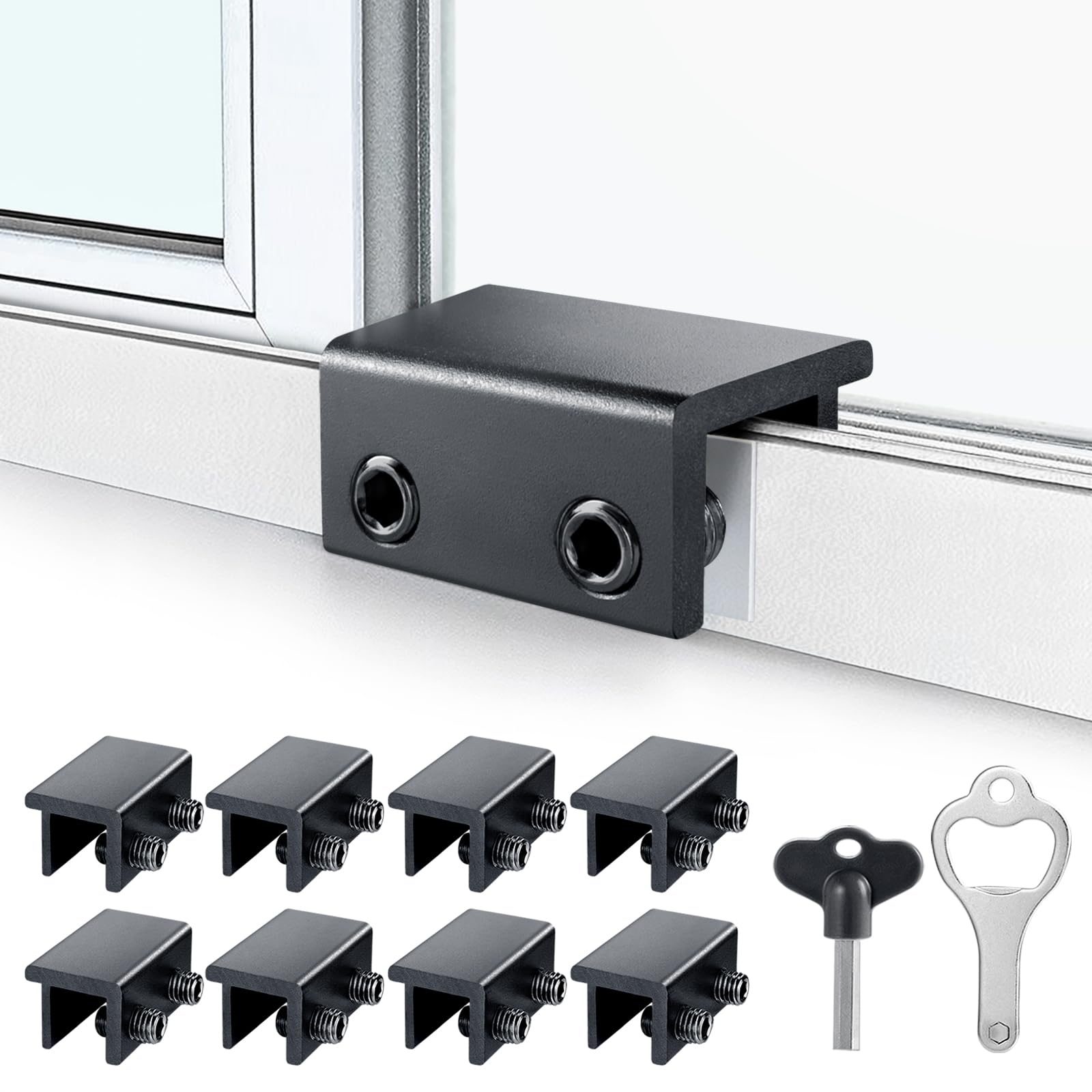 ZRFCXE Window Locks,8 Pack Sliding Window Locks with Key for Vertical & Horizontal Sliding Windows Doors,Easv to Install,Adjustable Security Window Lock for Patio Bedroom Home and Office (Black)