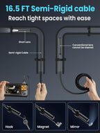 Vorth Endoscope Camera with Light, 4.3" IPS Screen 1080P Borescope with 8 LED Lights, Semi-Rigid Cable Snake Camera, IP67 Waterproof Sewer Inspection Men Tool - 16.5FT-Single Lens