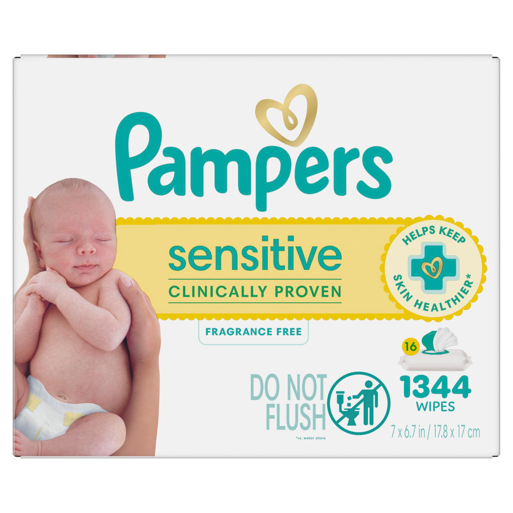 Pampers Sensitive Baby Wipes, Unscented, Fragrance Free, Clinically Proven, Water Based, Hypoallergenic, Multi-Use, Hand Wipes, 1344 Wipes Total (24X Flip-Top Packs)