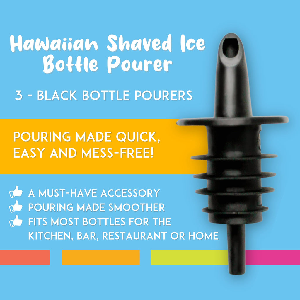 Hawaiian Shaved Ice Syrup Precise Control Bottle Pourers, Professional Pour Spouts for Snow Cone & Drink Flavors (3-Pack)