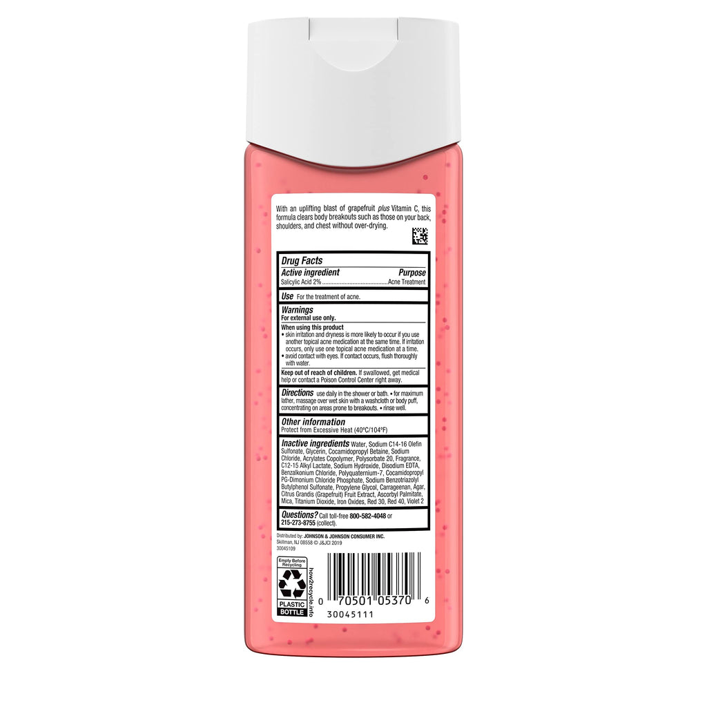 Neutrogena Body Clear Acne Body Wash Pink Grapefruit - Salicylic Acid Formula for Breakout Treatment, Exfoliating Cleanser for Clear Skin, 8.5 fl. oz. Bottle, 3-Pack