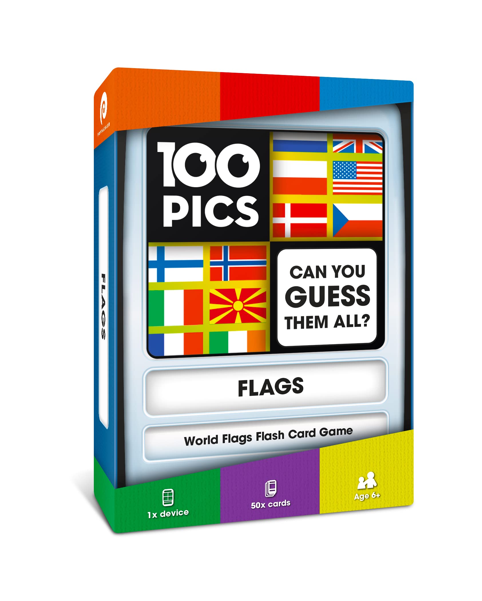100 PICS Flags of The World Travel Game - Learn 100 Country Flags | Flash Cards with Slide Reveal Case | Geography Card Game, Gift, Stocking Stuffer | for Kids and Adults | Ages 6+