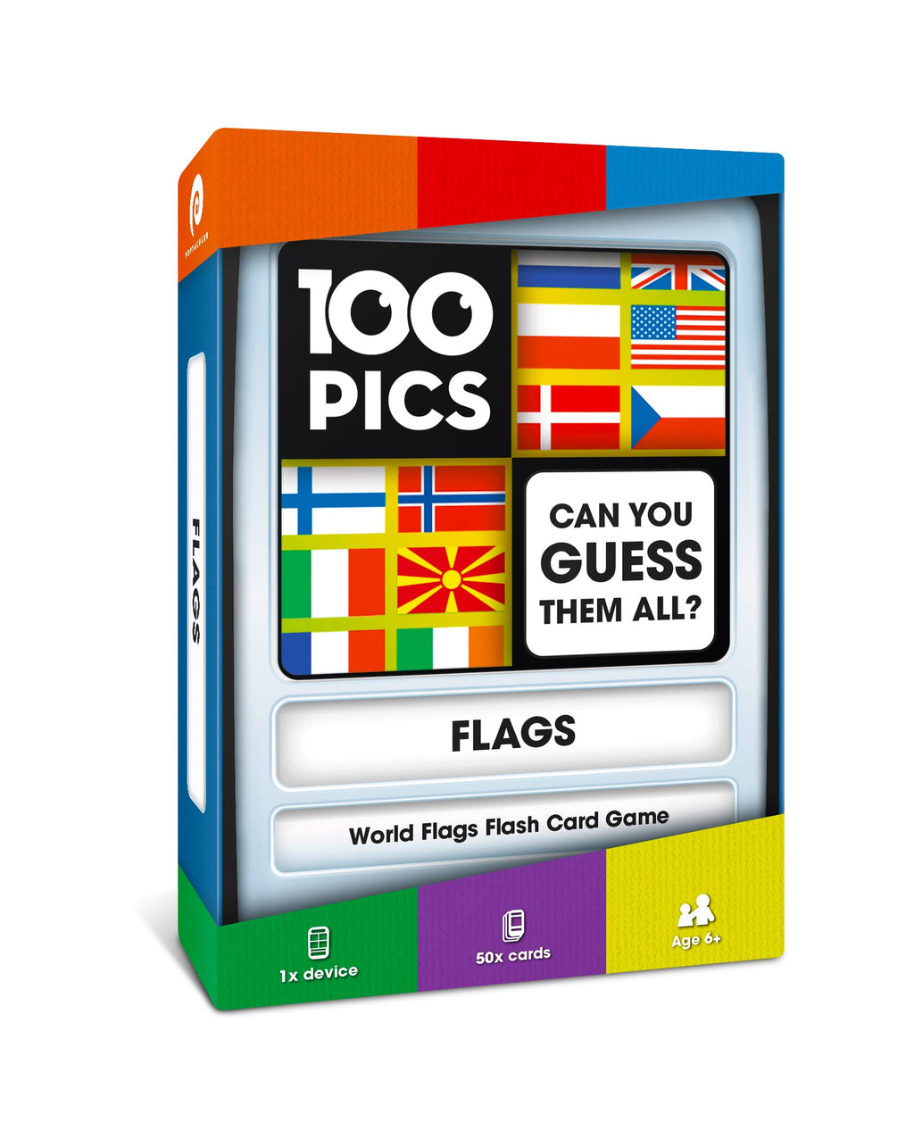 100 PICS Flags of The World Travel Game - Learn 100 Country Flags | Flash Cards with Slide Reveal Case | Geography Card Game, Gift, Stocking Stuffer | for Kids and Adults | Ages 6+
