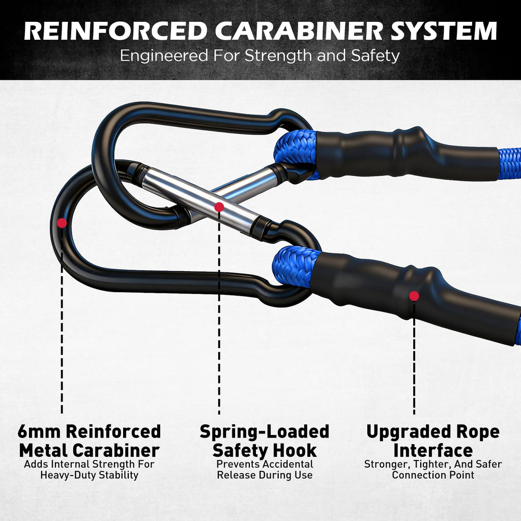 5-Piece 24 Inch Bungee Cords with Carabiner Hooks, Heavy Duty Rubber Elastic Tie Down Straps, Bungee Cord with Carabiner Clips for Cargo, Truck Bed, Camping, Motorcycle and Outdoor Use (Blue)
