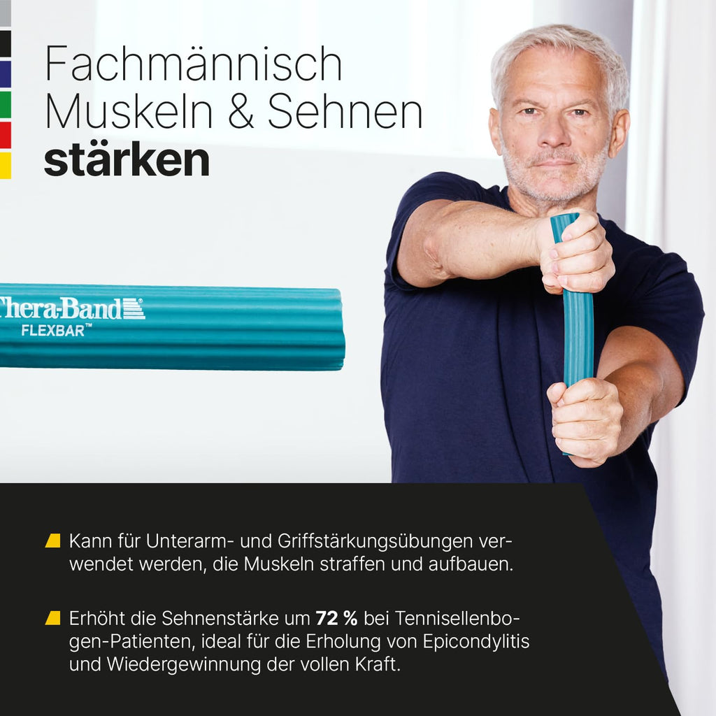 THERABAND FlexBar, Tennis Elbow Therapy Bar, Relieve Tendonitis Pain & Improve Grip Strength, Resistance Bar for Golfers Elbow & Tendinitis, Green, Medium, Intermediate