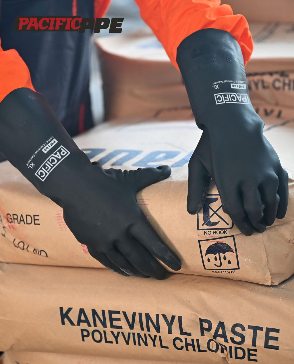 PACIFIC PPE 2 Pairs Chemical Resistant Gloves, Heavy Duty Industrial Rubber Gloves, Resist Acid, Alkali and Oil, 12.6", Medium