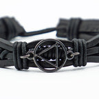 Adjustable Black Leather AA Bracelet with Alcoholics Anonymous Charm