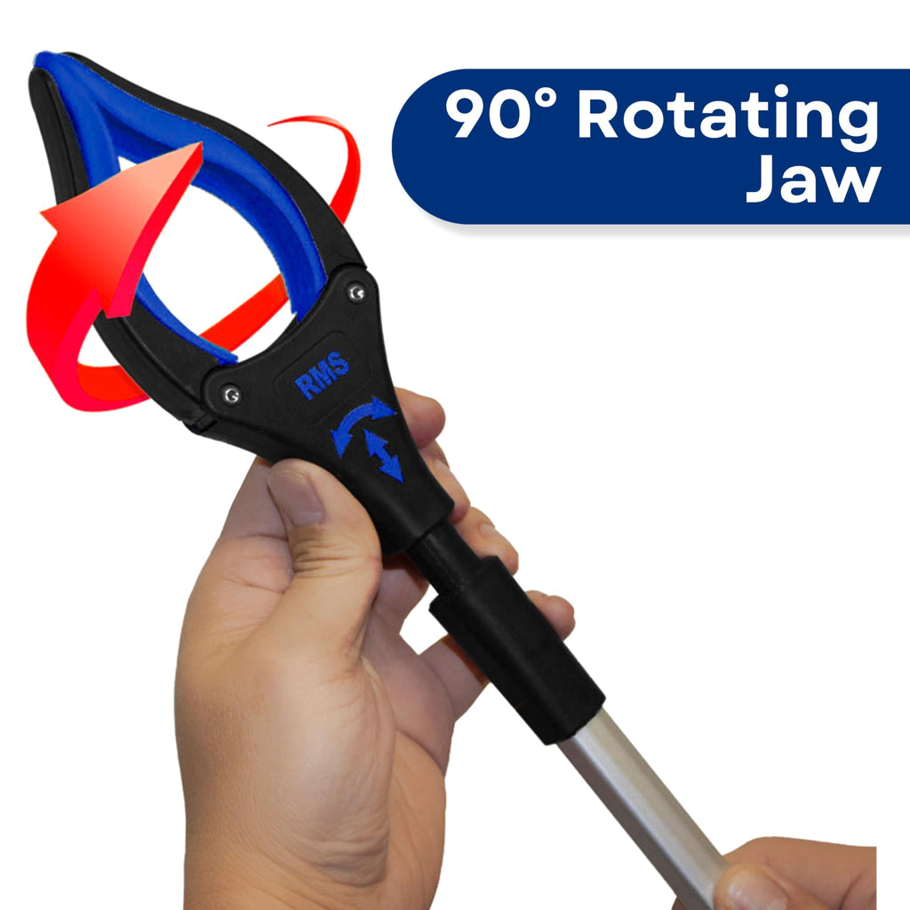 RMS 2-Pack 32 Inch Extra Long Grabber Reacher with Rotating Jaw - Mobility Aid Reaching Assist Tool (Blue)