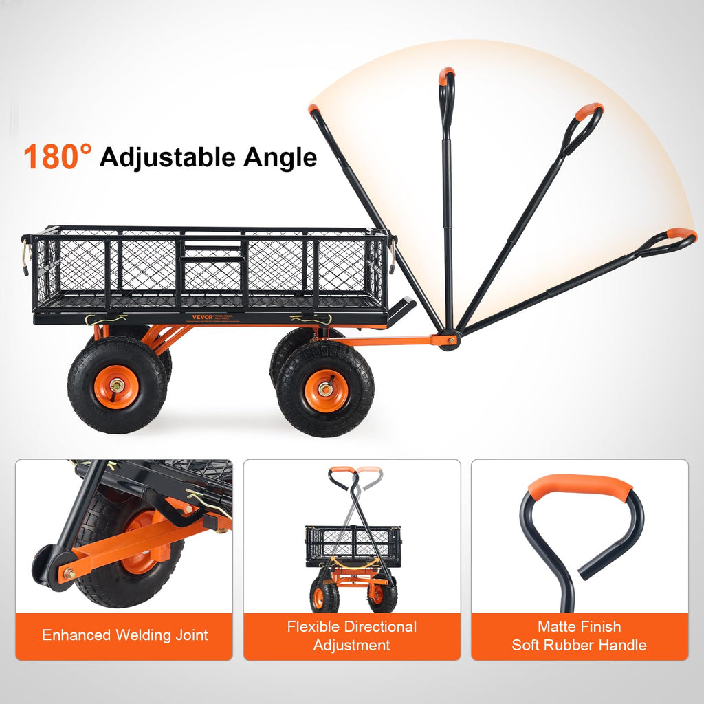 VEVOR 880lbs Steel Garden Dump Cart Utility Wagon, Heavy Duty Yard Dump Wagon Cart with Removable Sides, Pullable Handle, Utility Liner, 10in All Terrain Wheels