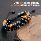 GENASTO Healing Crystals Tigers Eye Black Obsidian Hematite 8mm Stone Beads Good Luck Triple Protection Bracelet for Men Women