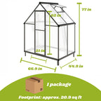 Jiliusure 6 x 4 FT Polycarbonate Greenhouse with Roof Vent, Charcoal Black