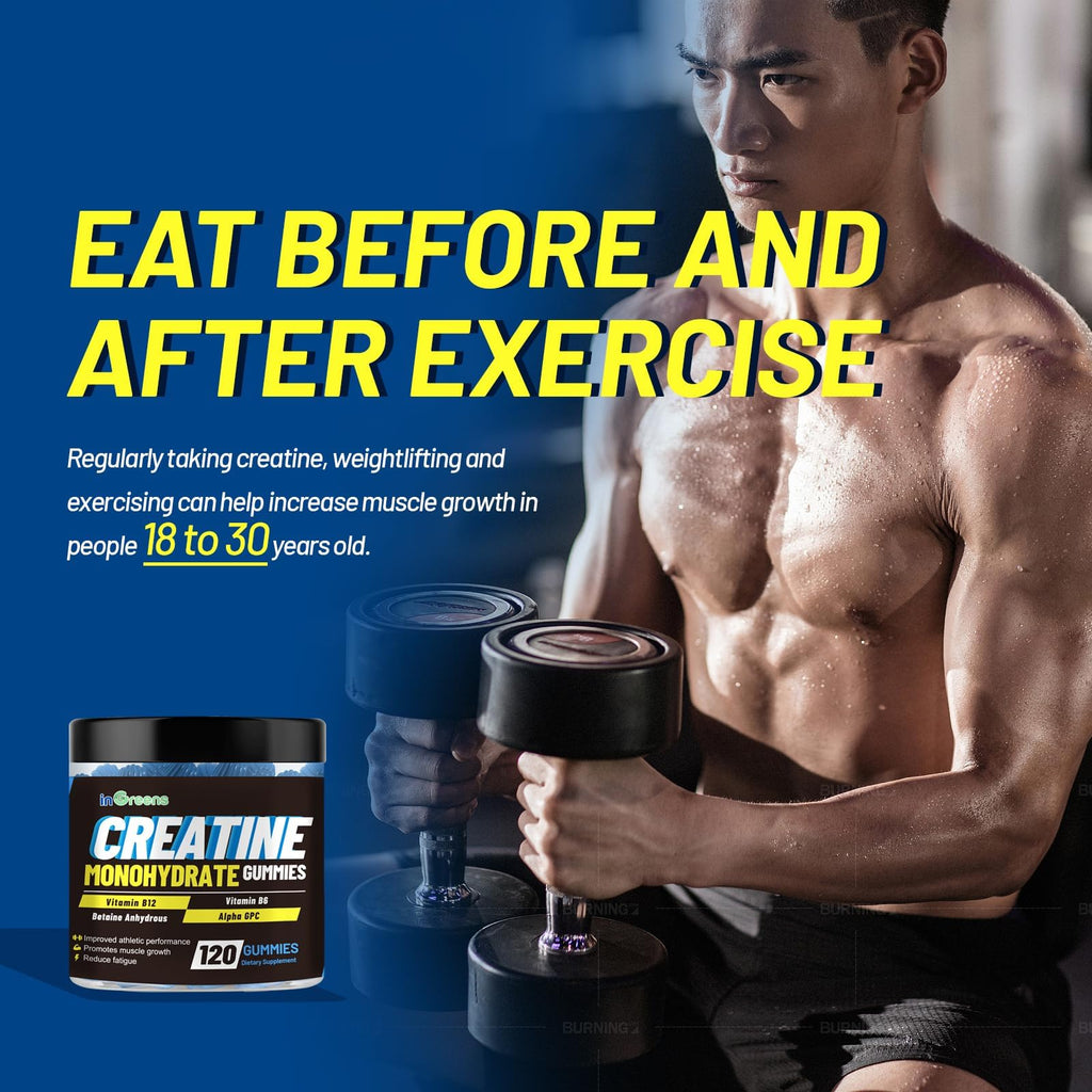 inGreens Creatine Monohydrate Gummies 6g for Men & Women 120 Count