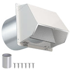 8 Inch Hooded Wall Vent with Screen and Damper,Outdoor Wall Exhaust Vent Cover Wall Cap for Exterior Kitchen Range Hood Ventilation Dryer HVAC Duct Air Exhaust, Galvanized Steel, White