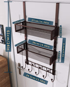 Consumest Over The Door Hooks Organizer - 3 Tier Door Hanger with 9 Coat Hooks & 2 Mesh Basket, Back Storage Organizer Hanging Towels for Bathroom, Bedroom, Bronze