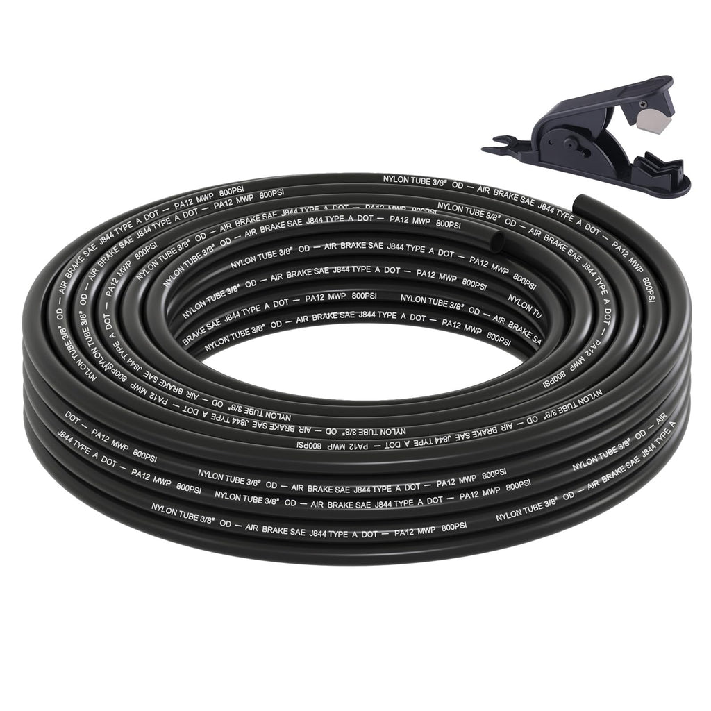Boeray 35FT 3/8 DOT Air Line SAE J844 PA12 Nylon Air Hose with Cutter 3/8” OD Pneumatic Tubing DOT Approved 3/8 Air Brake Hose for Air Suspension Kit Truck Trailer Brake System & Fluid Transfer 11m
