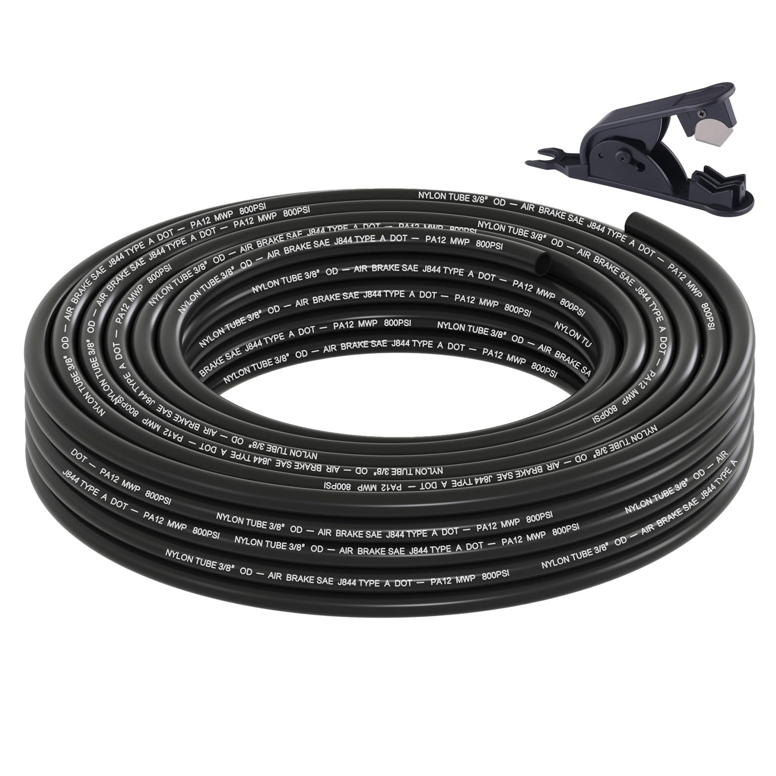 Boeray 35FT 3/8 DOT Air Line SAE J844 PA12 Nylon Air Hose with Cutter 3/8” OD Pneumatic Tubing DOT Approved 3/8 Air Brake Hose for Air Suspension Kit Truck Trailer Brake System & Fluid Transfer 11m