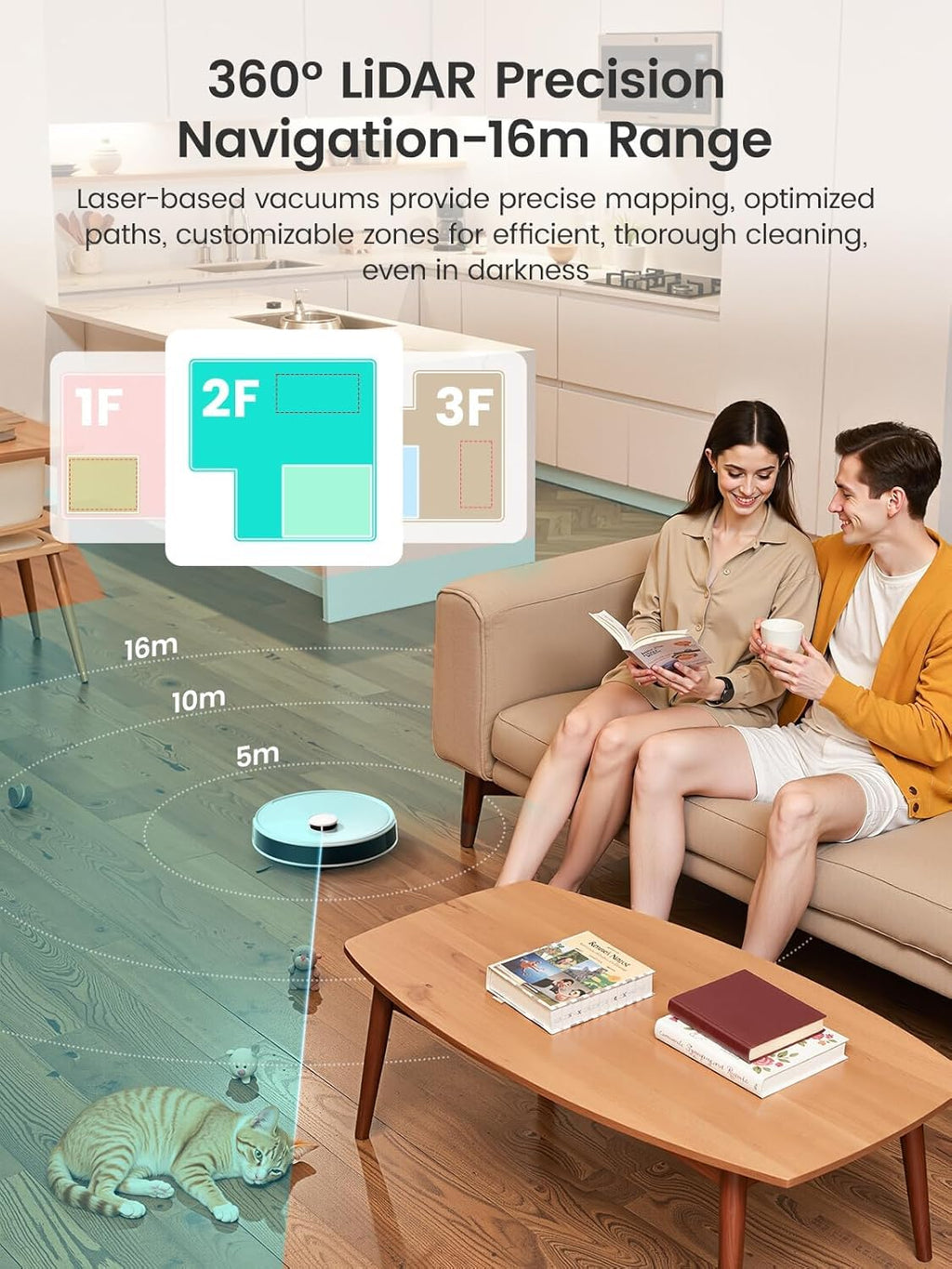 Lefant Robot Vacuum and Mop, 12000Pa Suction, 90-Day Self-Emptying, Obstacle Avoidance, Auto Mop Washing&Drying, All-in-One for Pet Hair Carpet, 5G WiFi Alexa/APP/iWatch Control, M3